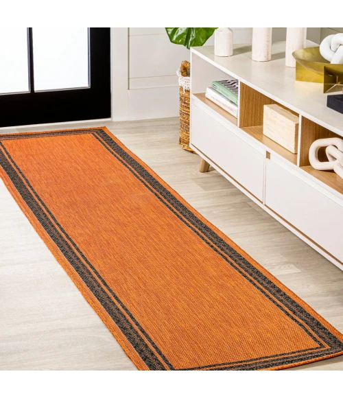 James Modern Border Stripe Orange/Dark Gray 2 ft. x 8 ft. Indoor/Outdoor Runner Rug