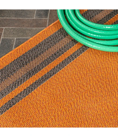 James Modern Border Stripe Orange/Dark Gray 2 ft. x 8 ft. Indoor/Outdoor Runner Rug