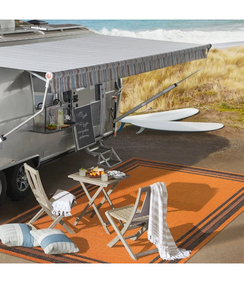 James Modern Border Stripe Orange/Dark Gray 2 ft. x 8 ft. Indoor/Outdoor Runner Rug