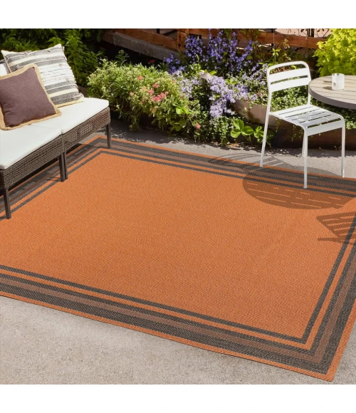 James Modern Border Stripe Orange/Dark Gray 5 ft. x 8 ft. Indoor/Outdoor Area Rug