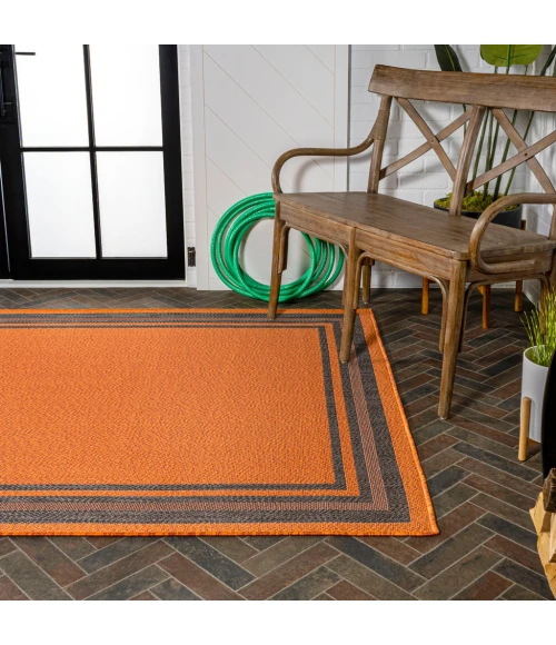 James Modern Border Stripe Orange/Dark Gray 5 ft. x 8 ft. Indoor/Outdoor Area Rug