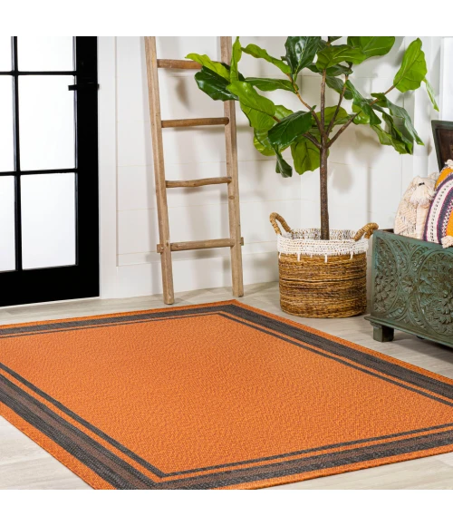 James Modern Border Stripe Orange/Dark Gray 5 ft. x 8 ft. Indoor/Outdoor Area Rug