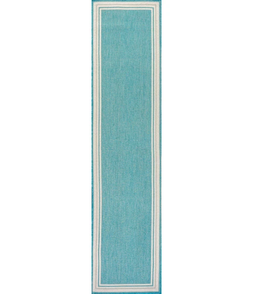 James Modern Border Stripe Aqua/Beige 2 ft. x 8 ft. Indoor/Outdoor Runner Rug
