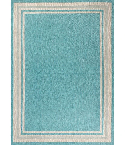 James Modern Border Stripe Aqua/Beige 5 ft. x 8 ft. Indoor/Outdoor Area Rug