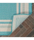 James Modern Border Stripe Aqua/Beige 2 ft. x 8 ft. Indoor/Outdoor Runner Rug