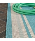 James Modern Border Stripe Aqua/Beige 2 ft. x 8 ft. Indoor/Outdoor Runner Rug
