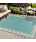James Modern Border Stripe Aqua/Beige 5 ft. x 8 ft. Indoor/Outdoor Area Rug