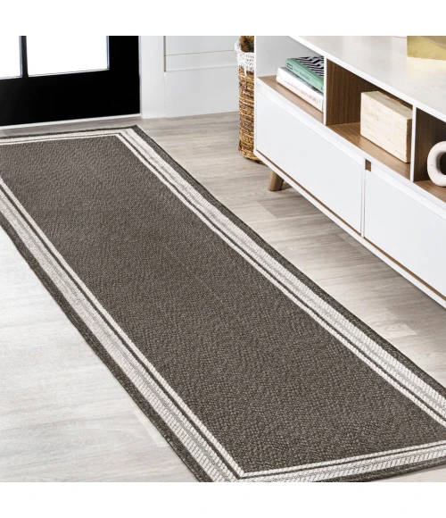 James Modern Border Stripe Black/Cream 2 ft. x 8 ft. Indoor/Outdoor Runner Rug