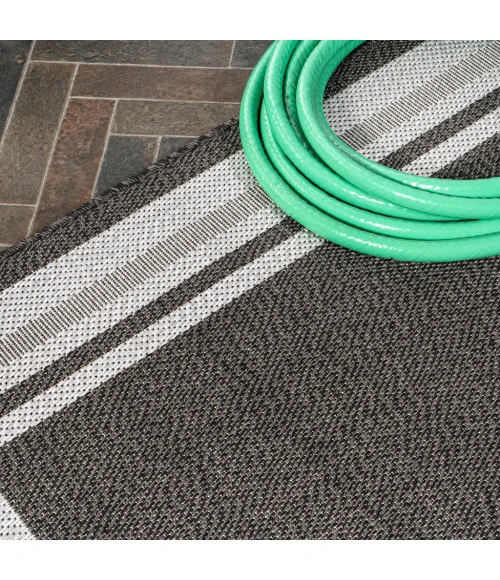 James Modern Border Stripe Black/Cream 2 ft. x 8 ft. Indoor/Outdoor Runner Rug