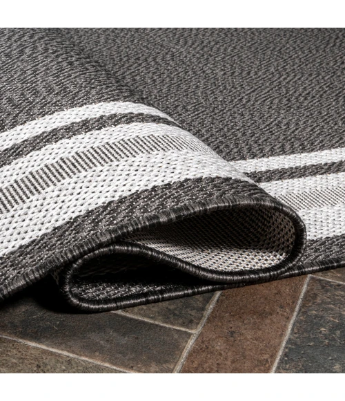 James Modern Border Stripe Black/Cream 2 ft. x 8 ft. Indoor/Outdoor Runner Rug