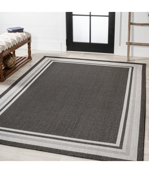 James Modern Border Stripe Black/Cream 8 ft. x 10 ft. Indoor/Outdoor Area Rug