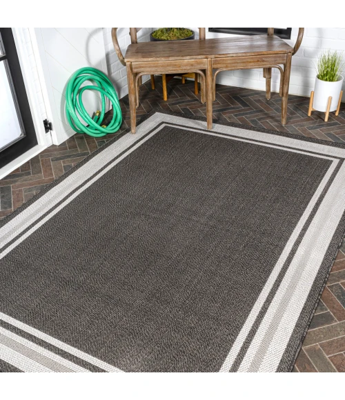 James Modern Border Stripe Black/Cream 8 ft. x 10 ft. Indoor/Outdoor Area Rug