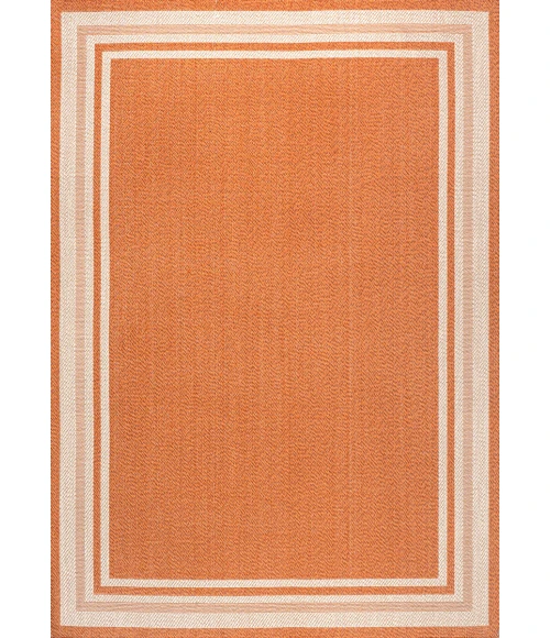 James Modern Border Stripe Orange/Cream 3 ft. x 5 ft. Indoor/Outdoor Area Rug