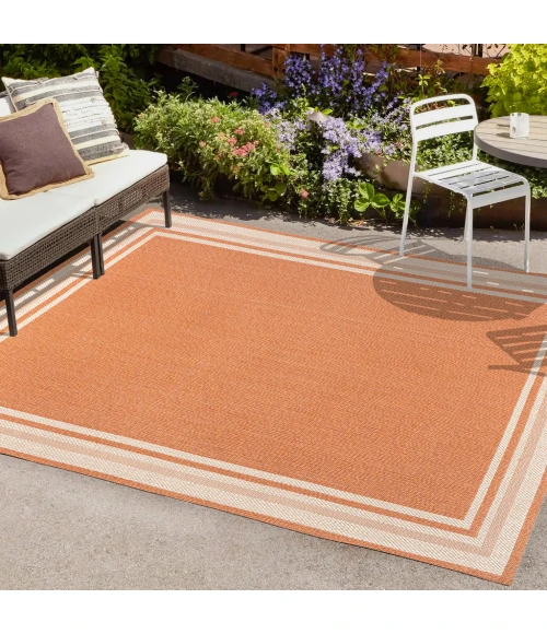 James Modern Border Stripe Orange/Cream 3 ft. x 5 ft. Indoor/Outdoor Area Rug
