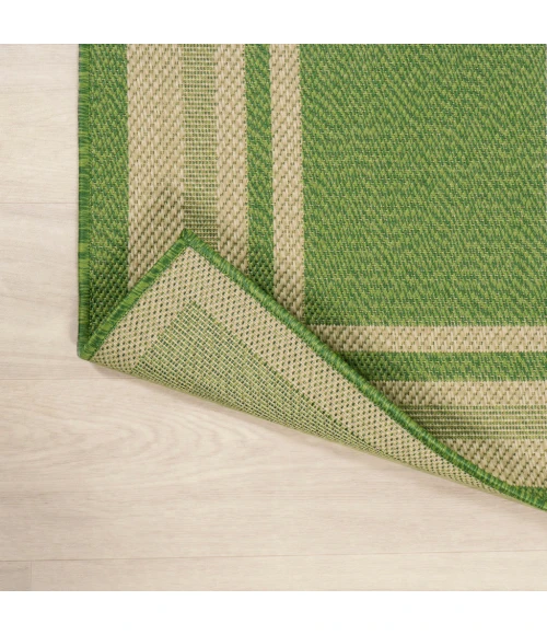James Modern Border Stripe Green/Cream 2 ft. x 8 ft. Indoor/Outdoor Runner Rug