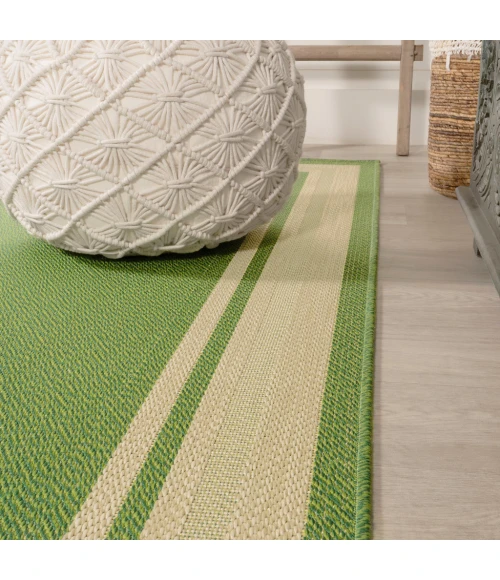 James Modern Border Stripe Green/Cream 2 ft. x 8 ft. Indoor/Outdoor Runner Rug