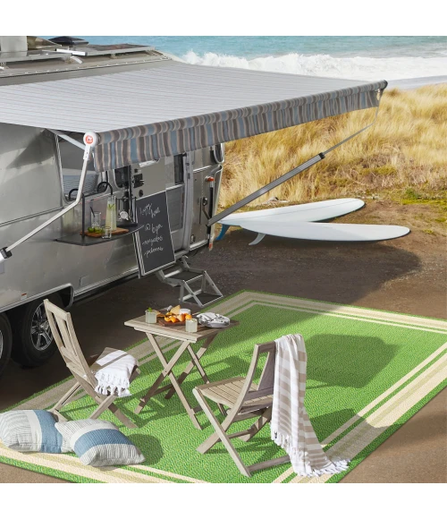 James Modern Border Stripe Green/Cream 2 ft. x 8 ft. Indoor/Outdoor Runner Rug