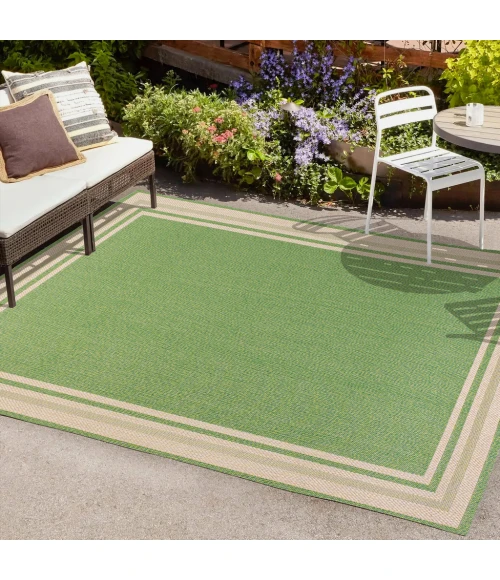 James Modern Border Stripe Green/Cream 5 ft. x 8 ft. Indoor/Outdoor Area Rug