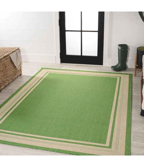 James Modern Border Stripe Green/Cream 5 ft. x 8 ft. Indoor/Outdoor Area Rug