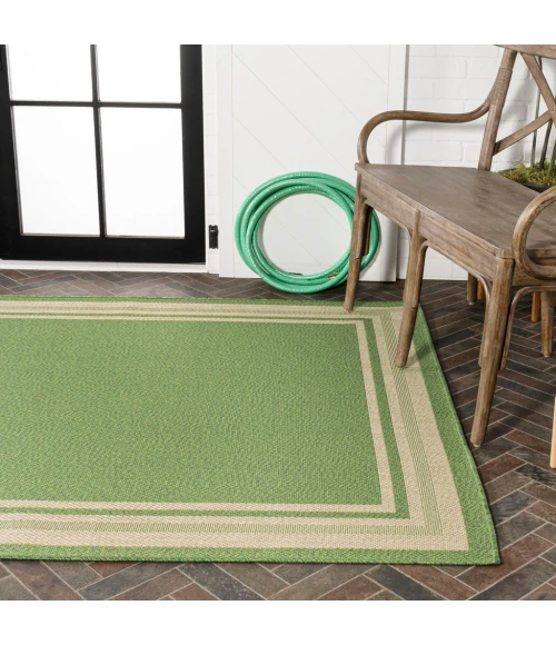 James Modern Border Stripe Green/Cream 5 ft. x 8 ft. Indoor/Outdoor Area Rug