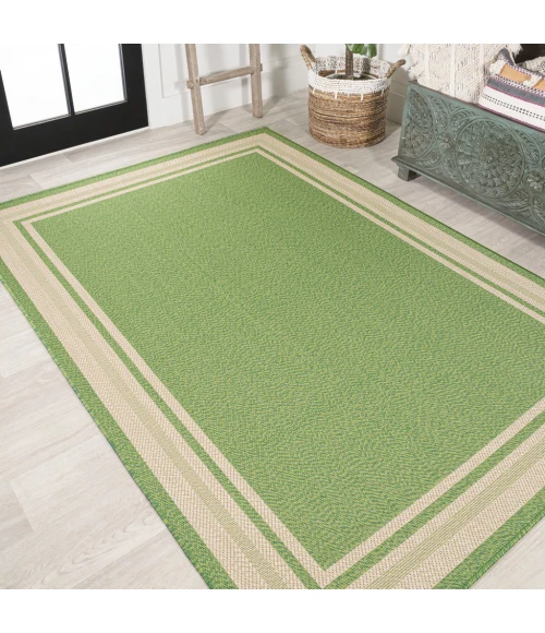 James Modern Border Stripe Green/Cream 5 ft. x 8 ft. Indoor/Outdoor Area Rug