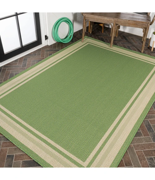 James Modern Border Stripe Green/Cream 5 ft. x 8 ft. Indoor/Outdoor Area Rug