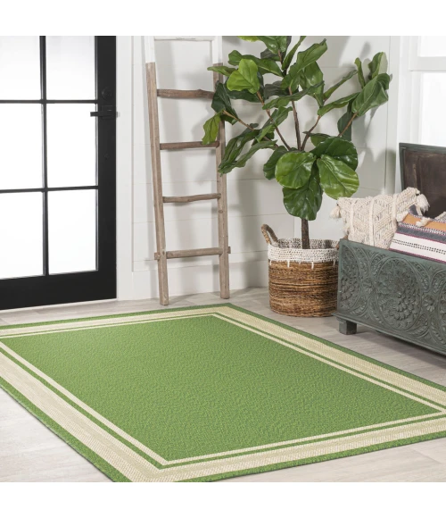 James Modern Border Stripe Green/Cream 5 ft. x 8 ft. Indoor/Outdoor Area Rug