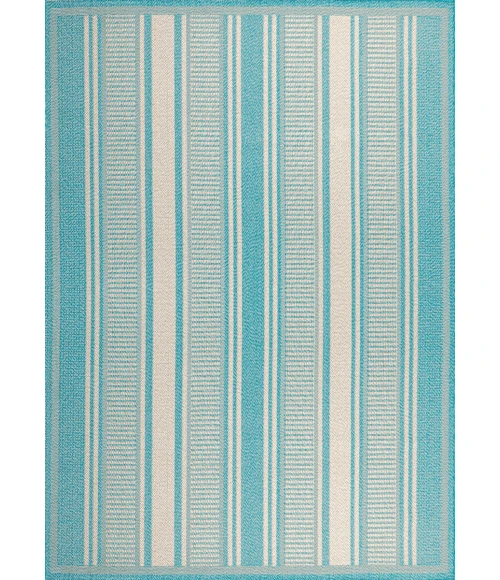 Haynes Modern Double Stripe Aqua/Beige 8 ft. x 10 ft. Indoor/Outdoor Area Rug