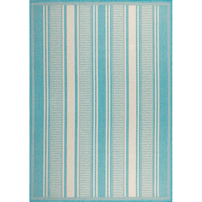 Haynes Modern Double Stripe Aqua/Beige 3 ft. x 5 ft. Indoor/Outdoor Area Rug