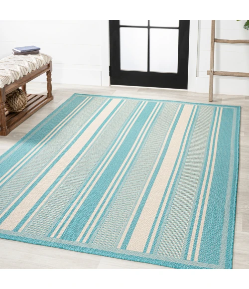Haynes Modern Double Stripe Aqua/Beige 8 ft. x 10 ft. Indoor/Outdoor Area Rug