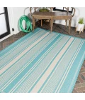 Haynes Modern Double Stripe Aqua/Beige 8 ft. x 10 ft. Indoor/Outdoor Area Rug