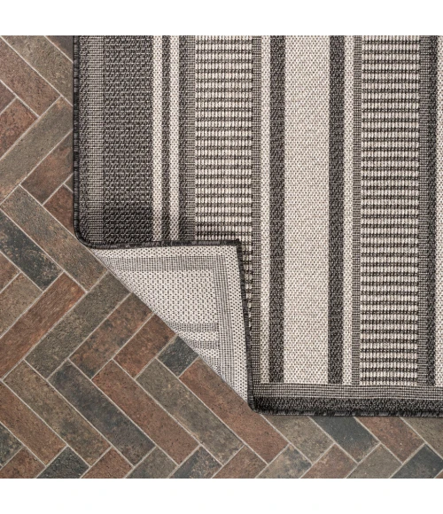 Haynes Modern Double Stripe Black/Cream 2 ft. x 8 ft. Indoor/Outdoor Runner Rug