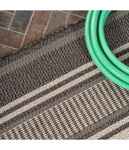 Haynes Modern Double Stripe Black/Cream 2 ft. x 8 ft. Indoor/Outdoor Runner Rug