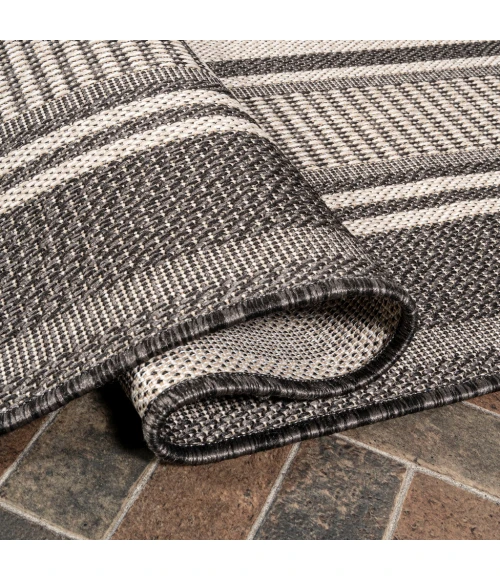 Haynes Modern Double Stripe Black/Cream 2 ft. x 8 ft. Indoor/Outdoor Runner Rug