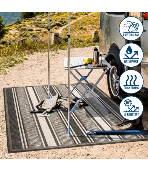 Haynes Modern Double Stripe Black/Cream 2 ft. x 8 ft. Indoor/Outdoor Runner Rug