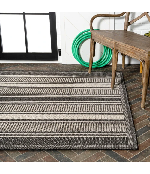 Haynes Modern Double Stripe Black/Cream 3 ft. x 5 ft. Indoor/Outdoor Area Rug