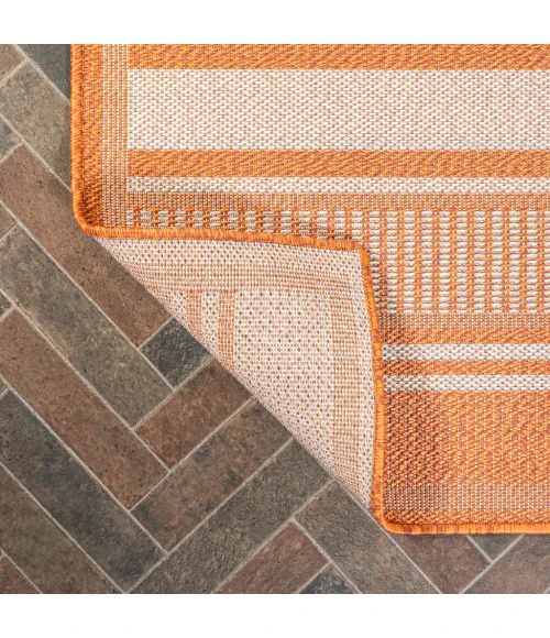 Haynes Modern Double Stripe Orange/Cream 2 ft. x 8 ft. Indoor/Outdoor Runner Rug