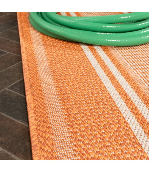 Haynes Modern Double Stripe Orange/Cream 2 ft. x 8 ft. Indoor/Outdoor Runner Rug