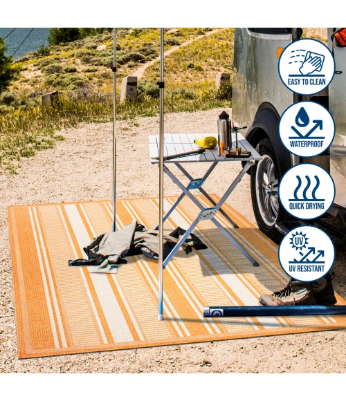 Haynes Modern Double Stripe Orange/Cream 2 ft. x 8 ft. Indoor/Outdoor Runner Rug