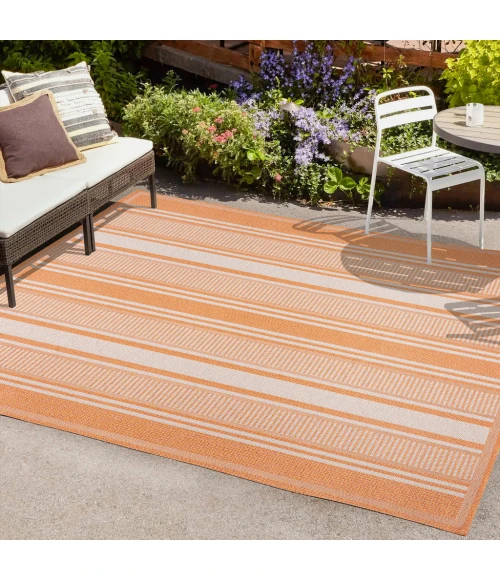 Haynes Modern Double Stripe Orange/Cream 3 ft. x 5 ft. Indoor/Outdoor Area Rug
