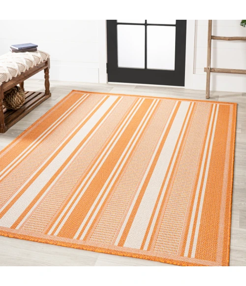 Haynes Modern Double Stripe Orange/Cream 3 ft. x 5 ft. Indoor/Outdoor Area Rug