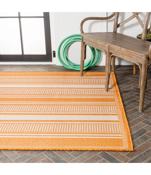 Haynes Modern Double Stripe Orange/Cream 3 ft. x 5 ft. Indoor/Outdoor Area Rug