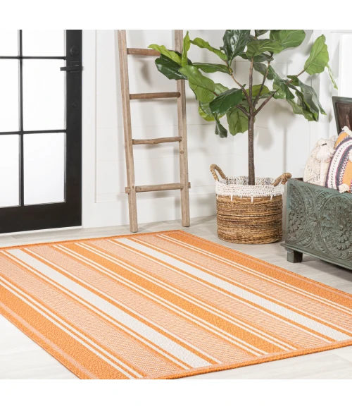 Haynes Modern Double Stripe Orange/Cream 3 ft. x 5 ft. Indoor/Outdoor Area Rug