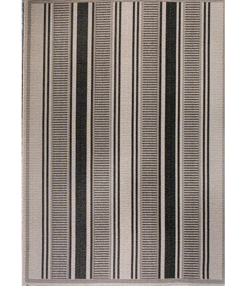 Haynes Modern Double Stripe Black/Beige 8 ft. x 10 ft. Indoor/Outdoor Area Rug