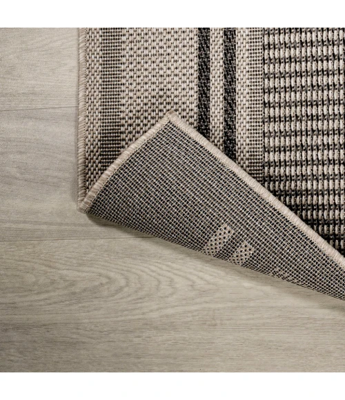 Haynes Modern Double Stripe Cream/Black 2 ft. x 8 ft. Indoor/Outdoor Runner Rug