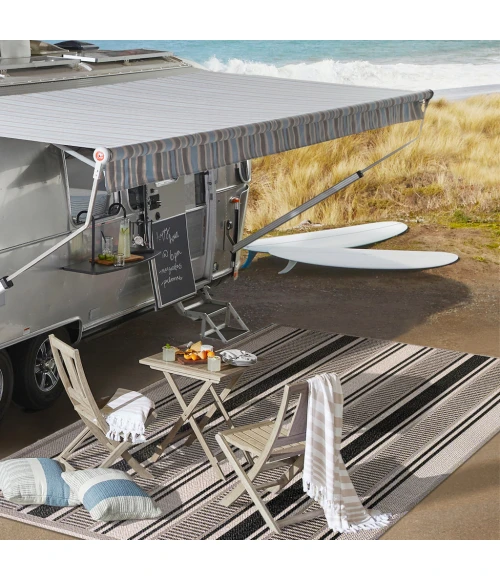 Haynes Modern Double Stripe Cream/Black 2 ft. x 8 ft. Indoor/Outdoor Runner Rug