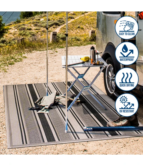 Haynes Modern Double Stripe Cream/Black 2 ft. x 8 ft. Indoor/Outdoor Runner Rug