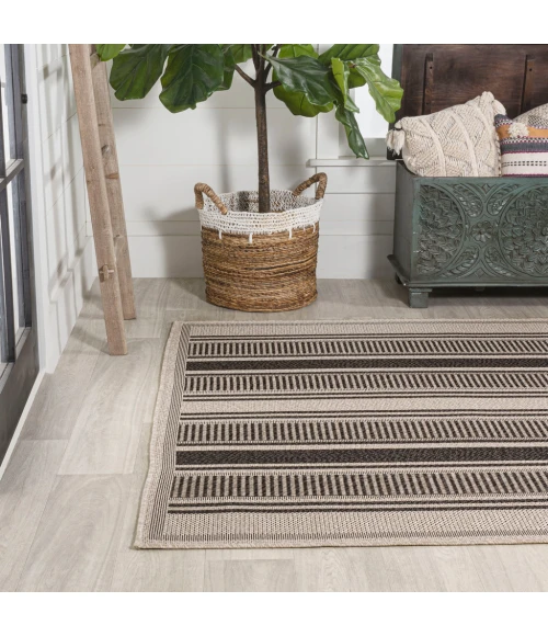 Haynes Modern Double Stripe Black/Beige 8 ft. x 10 ft. Indoor/Outdoor Area Rug