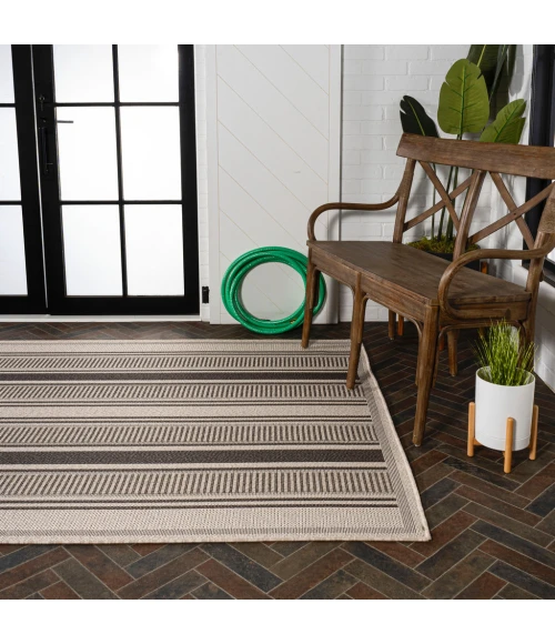 Haynes Modern Double Stripe Black/Beige 8 ft. x 10 ft. Indoor/Outdoor Area Rug