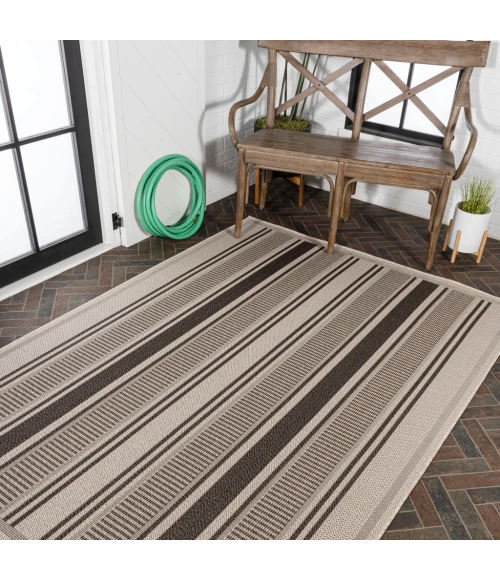Haynes Modern Double Stripe Black/Beige 8 ft. x 10 ft. Indoor/Outdoor Area Rug